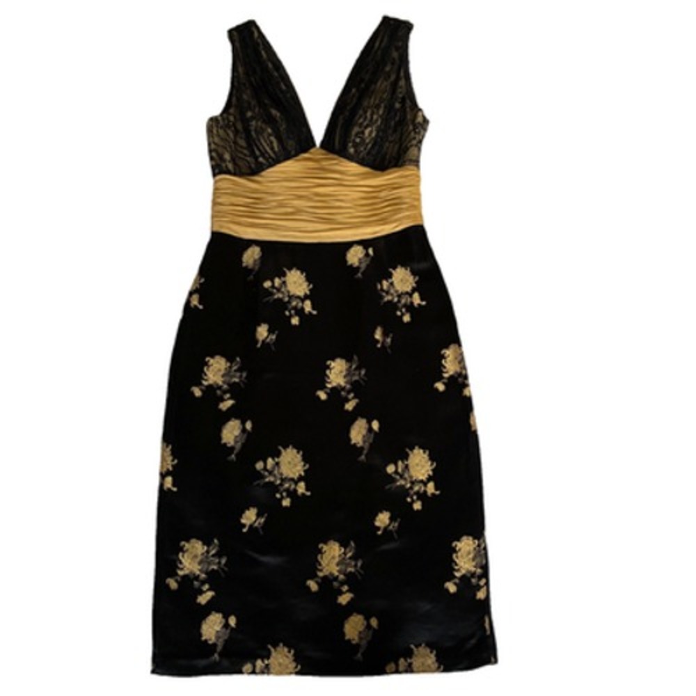 Phoebe Couture‎ Cocktail Dress Size 2 Baby Doll Lace Silk Asian Insp Black Gold
